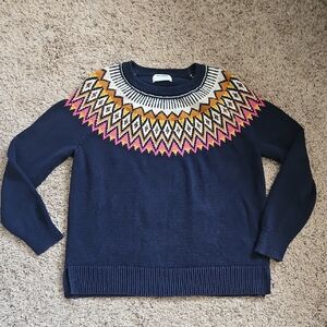 Old Navy Nordic Sweater Navy Blue Fair Isle Long Sleeves Knit - Size Large
